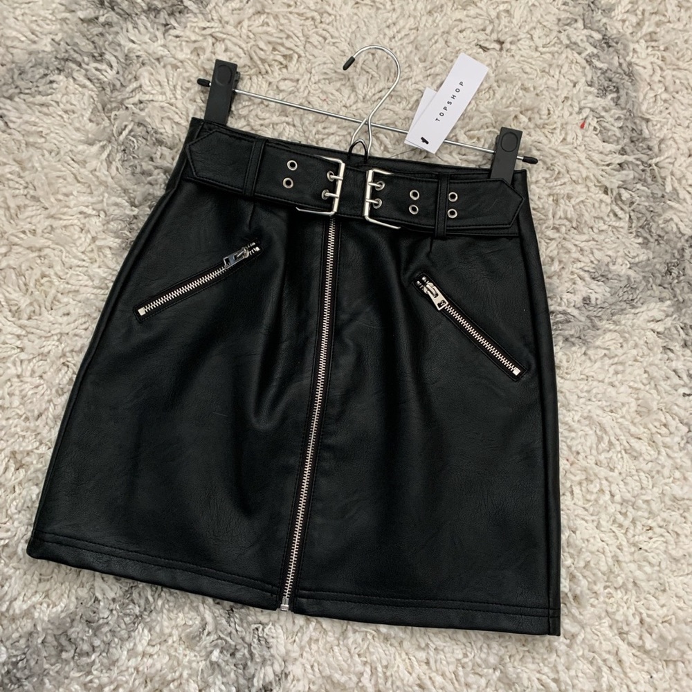 Top shop black leather skirt